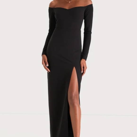 Lulus Dresses & Skirts - Classic Allure Black Off-the-Shoulder Long Sleeve Maxi Dress